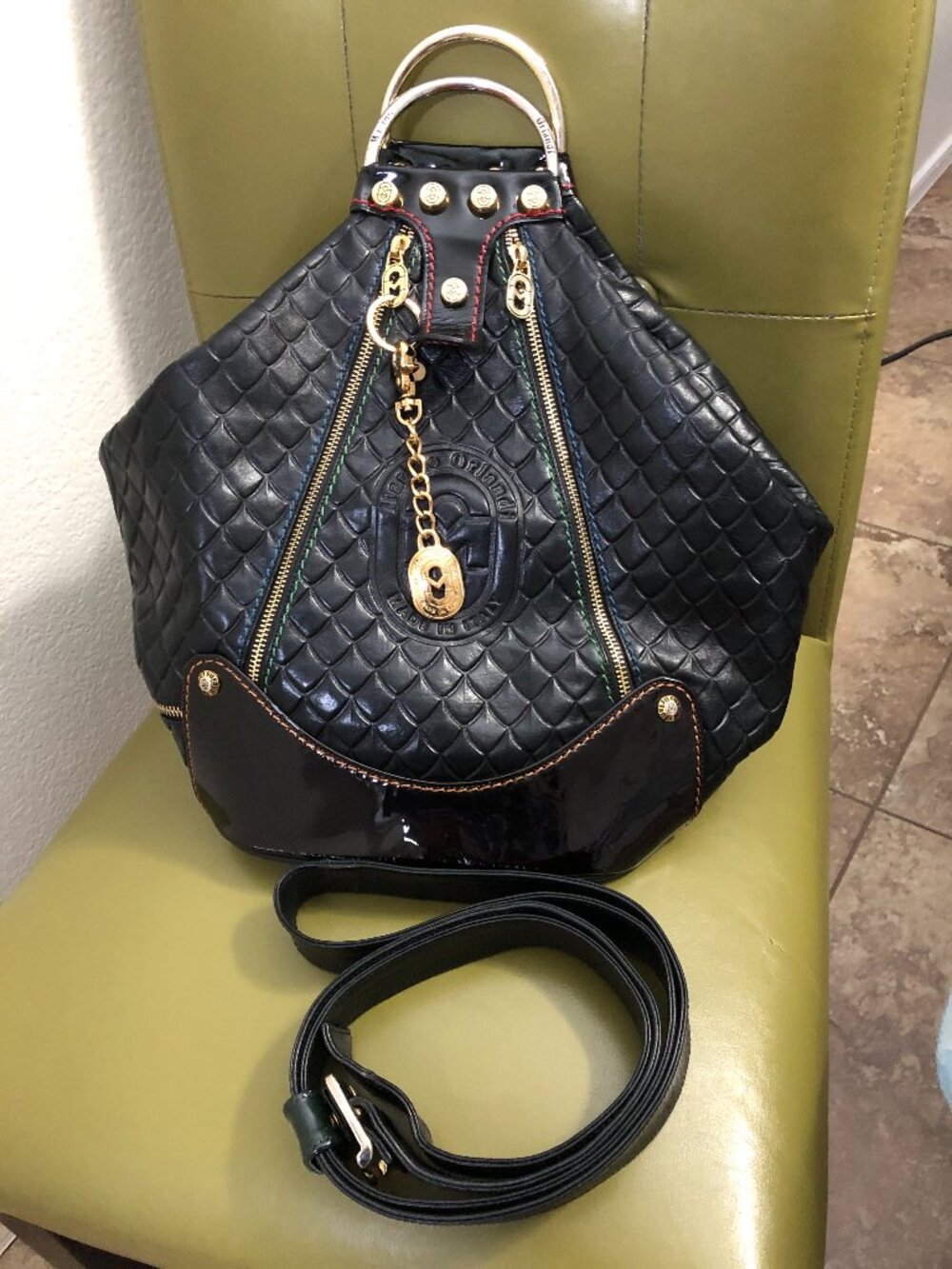 Marino Orlandi Black Leather Convert Backpack Shoulder Sling Bucket Bag Italy